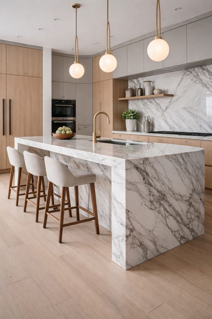 Waterfall Countertops: When Marble Works Best vs When Engineered Stone Is the Smarter Choice 1 countertop